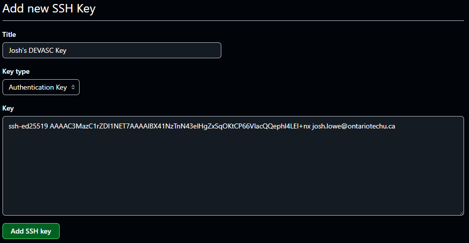 Add New SSH Key Page