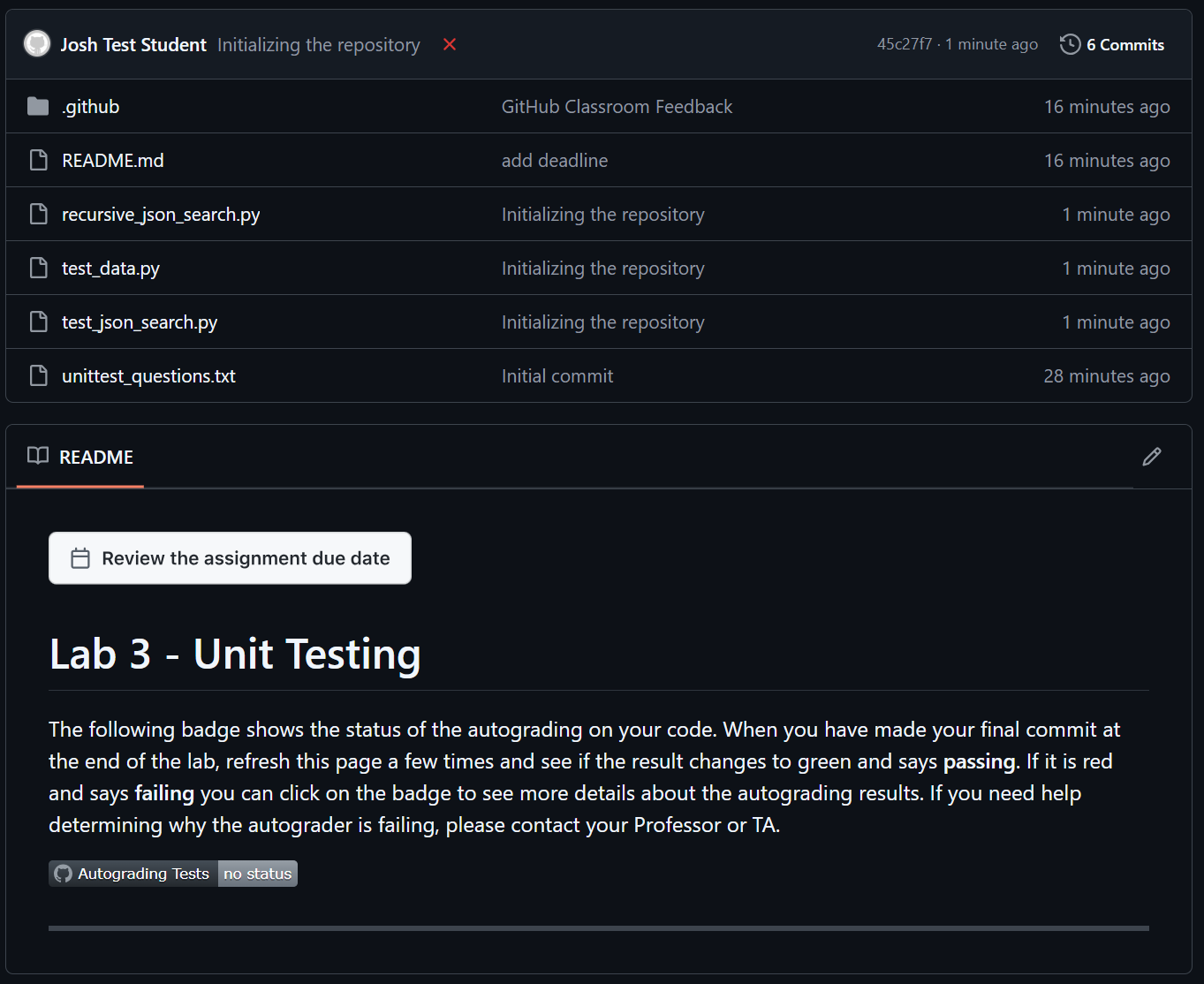 Screenshot of GitHub Repository at the end of Lab 3.1
