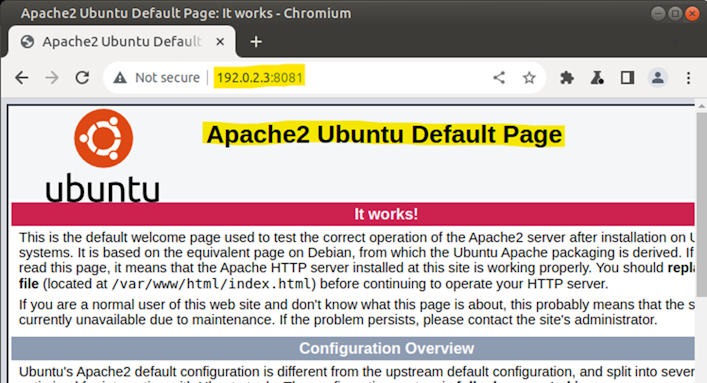 Screenshot of the Chromium web browser showing the default Apache2 landing page, this time on port 8081"